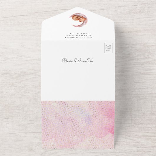 Über dem Mond schlafend Teddy Bear Pink Babydusche All In One Einladung (Außenbereich)