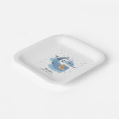 Über dem Mond schlafende Bärenjunge Babydusche Pappteller (Gewinkelt)