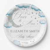 Über dem Mond Silver Blue Boy Baby Dusche Pappteller (Vorderseite)