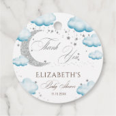 Über dem Mond Silver Blue Boy Baby Shower Glitzer Geschenkanhänger (Rückseite)