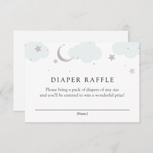 Über dem Mond Silver Blue Diaper Raffle Card Einladung (Vorne/Hinten)