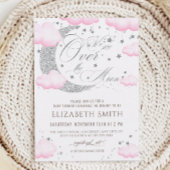 Über dem Mond Silver Pink Babydusche Einladung