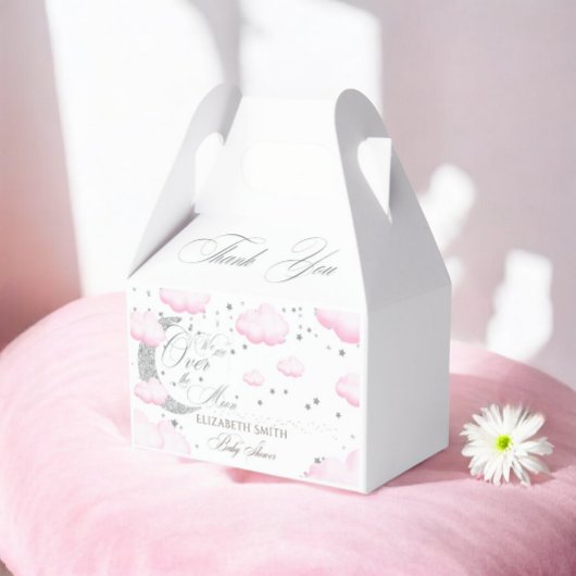 Über dem Mond Silver Pink Girl Babydusche Geschenkschachtel