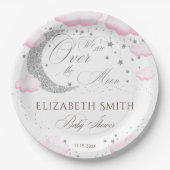 Über dem Mond Silver Pink Girl Babydusche Pappteller (Vorderseite)
