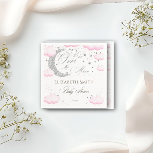 Über dem Mond Silver Pink Girl Babydusche Serviette