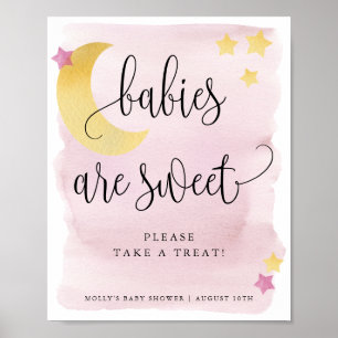 Über dem Mond sind rosa Säuglinge süße Gunst/Lecke Poster