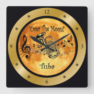 "Über dem Mond" ~ Tuba ~ musikalische Skala ~ * ~ Quadratische Wanduhr