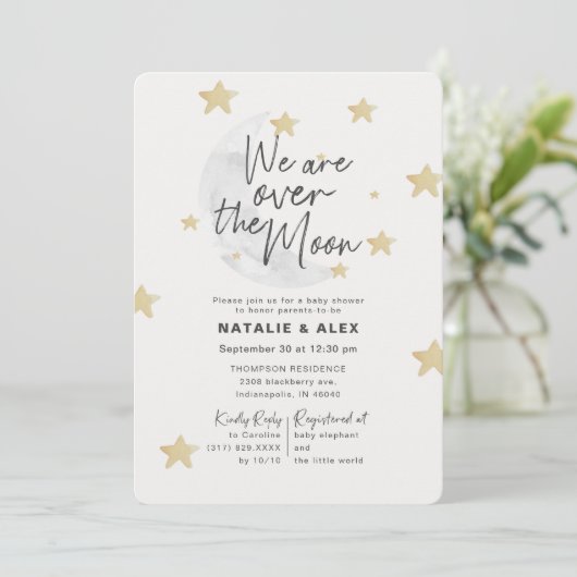 Über dem Mond und den Sternen Girl Babydusche Einladung (Stehend Vorderseite)