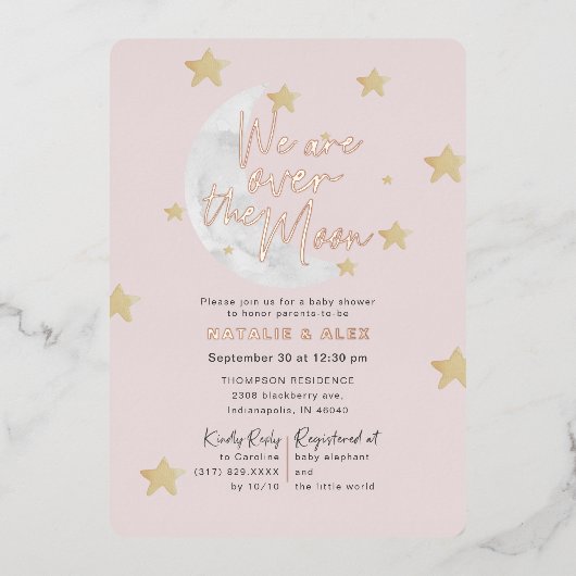 Über dem Mond und den Sternen Girl Shower Foil Folieneinladung (Vorderseite)