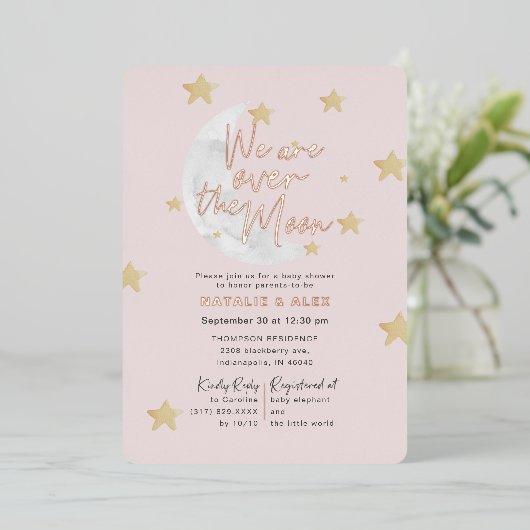 Über dem Mond und den Sternen Girl Shower Foil Folieneinladung (Stehend vorne)