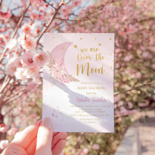 Über dem Mond und den Sternen Wasserfarbe Mädchen  Einladung