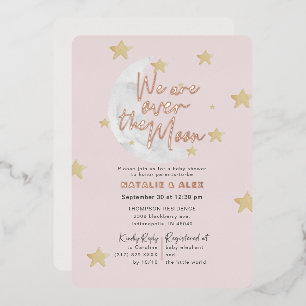 Über dem Mond und Sternen Mädchen Baby Shower Foli Folieneinladung