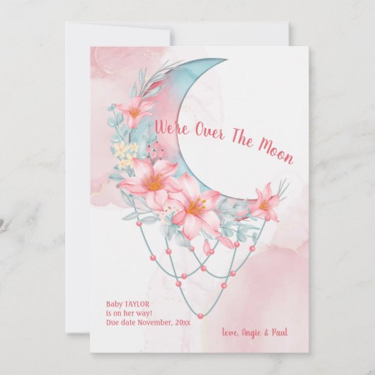Über dem Mond verkündete Blumenschwangerschaft Einladung (Vorderseite)