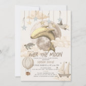 Über dem Mond Whale Boho Babydusche Einladung (Vorderseite)