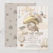 Über dem Mond Whale Boho Babydusche Einladung (Vorne/Hinten)