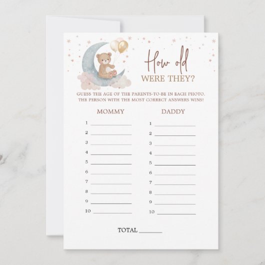 Über dem Mond Wie alt waren sie Game Card Einladung (Vorderseite)