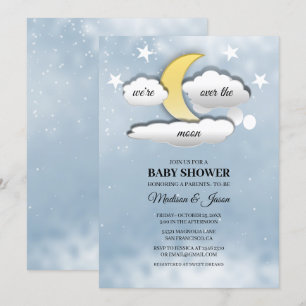 Über dem Mond Wolken und Sternen Babydusche Einladung