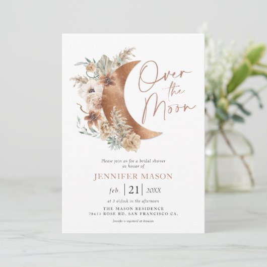 Über dem Moon Boho Bridal Dusche Einladung (Stehend Vorderseite)