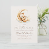Über dem Moon Boho Teddy Bären QR Code Babydusche Einladung (Stehend Vorderseite)