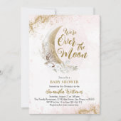 Über dem Moon Gold Baby Girl Duwer Foto Einladung (Vorderseite)