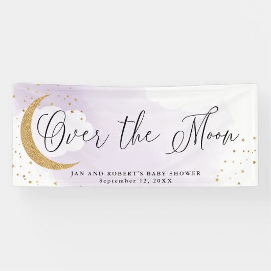 Über dem Moon Gold Glitzer, Lila Babydusche Banner (Horizontal)