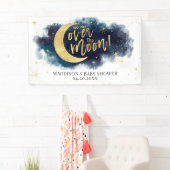 Über dem Moon Gold Stars Blue Baby Dusche Banner (Insitu)