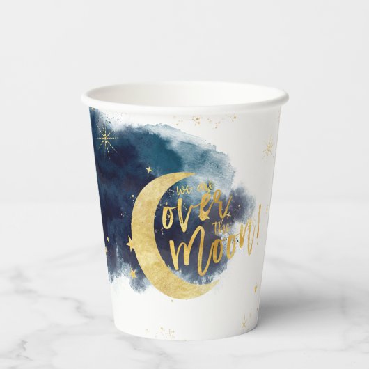 Über dem Moon Gold Stars Blue Baby Dusche Pappbecher (Rückseite)