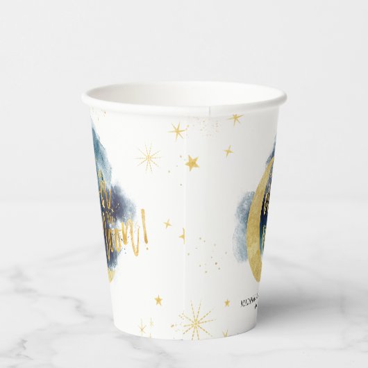 Über dem Moon Gold Stars Blue Baby Dusche Pappbecher (Rechts)