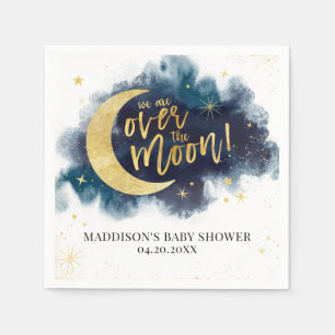Über dem Moon Gold Stars Blue Baby Dusche Serviette