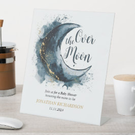 Über dem Moon Gold Stars Blue Baby Dusche Sockelschild