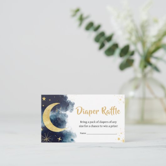 Über dem Moon Gold Stars Blue Diaper Raffle Begleitkarte (Stehend Vorderseite)