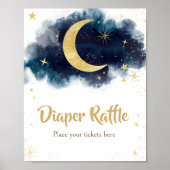 Über dem Moon Gold Stars Blue Diaper Raffle Poster (Vorne)