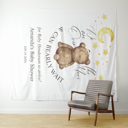 Über dem Moon Teddy Bear Babydusche im Hintergrund Wandteppich (Beispiel (Horizontal))