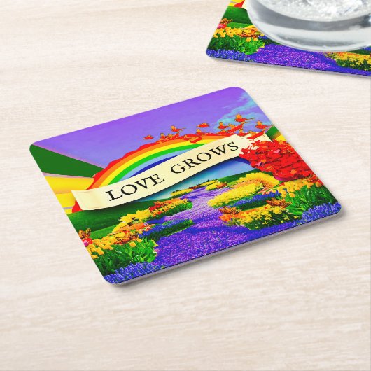 ÜBER DEM RAINBOGEN RECHTECKIGER PAPPUNTERSETZER (angewinkelt)