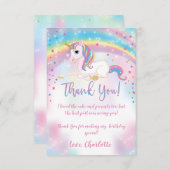 Über dem Rainbow Birthday Party Unicorn Dankeskarte (Vorne/Hinten)