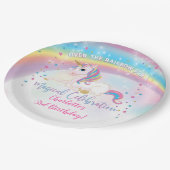 Über dem Rainbow Unicorn zum Geburtstag Pappteller (Schrägansicht)