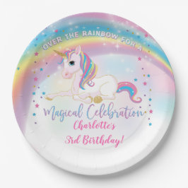 Über dem Rainbow Unicorn zum Geburtstag Pappteller