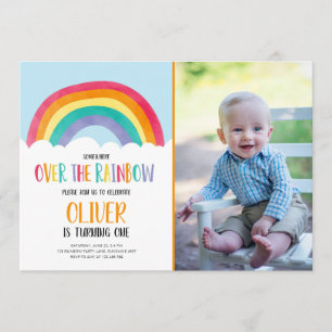 Über dem Regenbogen Blauer Geburtstag Einladung