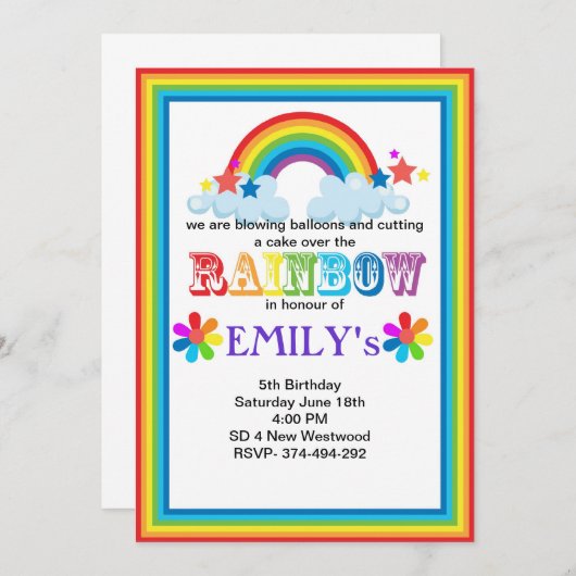 Über dem Regenbogen Party laden Einladung (Vorne/Hinten)