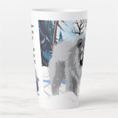 ÜBER DEN FLUSS Blau Chow Latte-Tasse mit Text Milchtasse (Vorderseite)