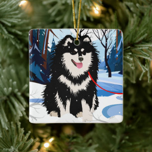 ÜBER DEN FLUSS Finnischer Lapphund 2023 Weihnachts Keramikornament
