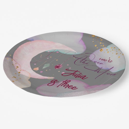 Über den Kindergeburtstag der Mondfantasie Pappteller (Schrägansicht)