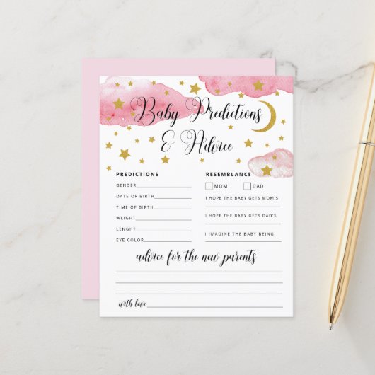 Über den Mond Baby Advice and Predictions Card (Vorderseite/Rückseite Beispiel)