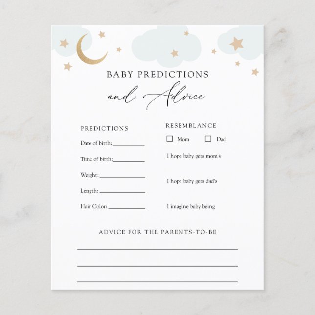 Über den Mond Baby Advice and Predictions Card (Vorderseite)