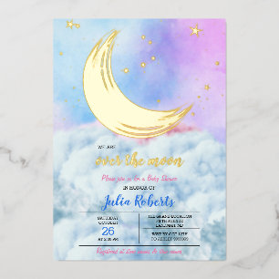Über den Mond Baby Shower Folieneinladung