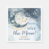 Über Den Mond Baby Shower Junge Blau Funkelnde Ste Serviette (Vorderseite)