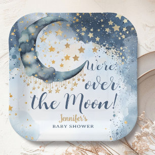 Über den Mond Baby Shower Junge Blau Papier Teller