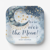 Über den Mond Baby Shower Junge Blau Papier Teller (Vorderseite)