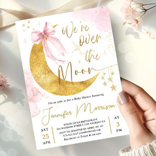 Über den Mond Baby Shower Mädchen Blush Pink Gold Einladung