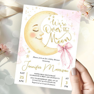 Über den Mond Baby Shower Mädchen Rosa Schleife Sü Einladung